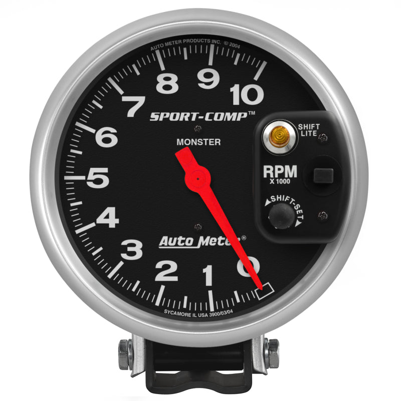 Autometer Sport-Comp 5 inch 10,000 RPM Pedestal Mount Tachometer (Shift-Lite on Control Shield) Gauges AutoMeter