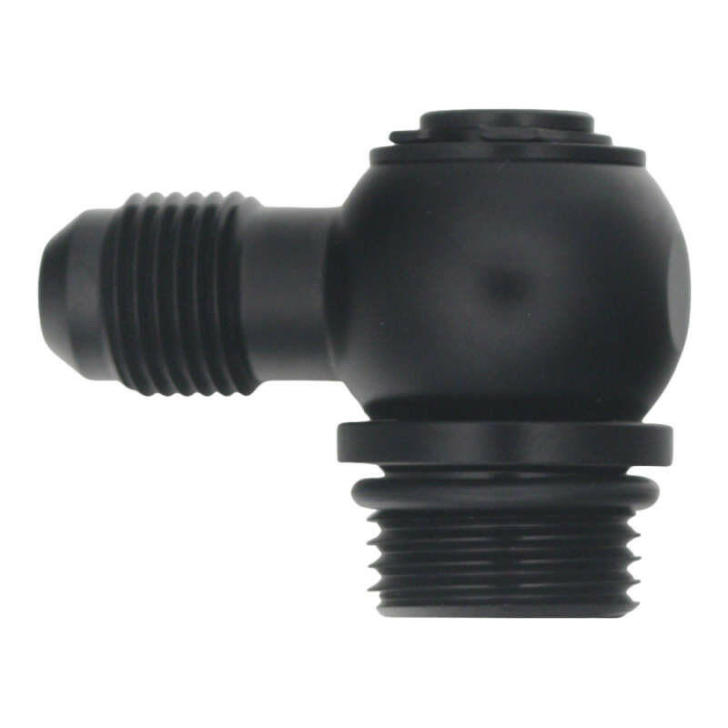 DeatschWerks 8AN ORB Male to 6AN Male Flare Low Profile 90-Degree Swivel - Anodized Matte Black Fittings DeatschWerks