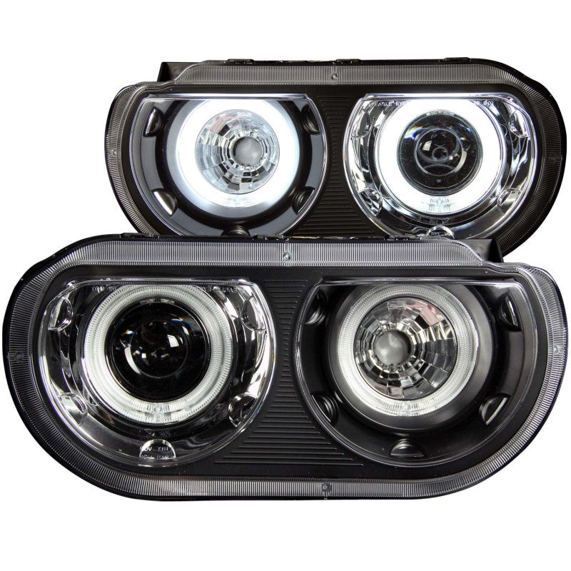 ANZO 2008-2014 Dodge Challenger Projector Headlights w/ Halo Black (CCFL) Headlights ANZO