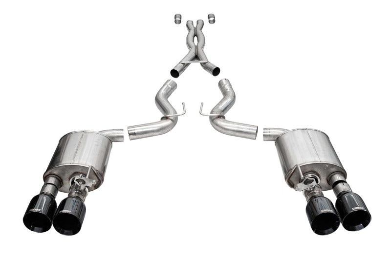 Corsa 20-22 Ford Mustang GT500 3.0in Dual Rear Exit Catback w/ Twin 5.0in Blk Straight Cut Pro Tips Catback CORSA Performance