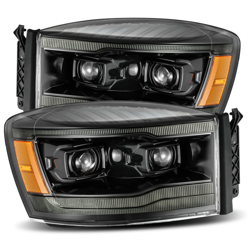 AlphaRex 06-08 Dodge Ram 1500HD LUXX LED Projector Headlights Plank Style Alpha Blk w/Seq Signal/DRL Headlights AlphaRex
