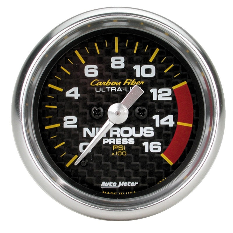 Autometer Carbon Fiber 52mm 0-1600 PSI Full Sweep Electronic Nitrous Pressure Gauge Gauges AutoMeter