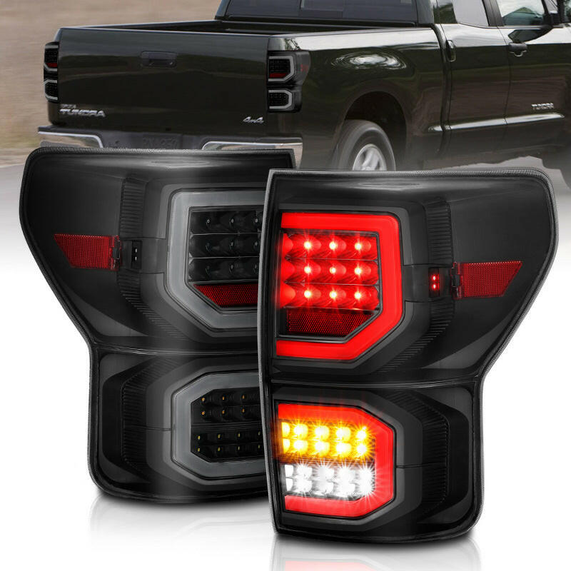 ANZO 2007-2013 Toyota Tundra LED Taillights Plank Style Black w/Smoke Lens Tail Lights ANZO