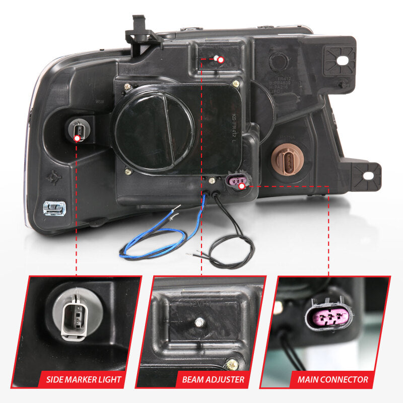 ANZO 2004-2008 Ford F-150 Projector Headlights w/ Halo and LED Black G2 Headlights ANZO