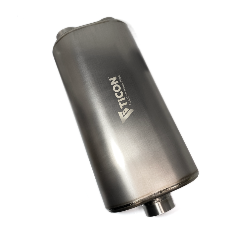 Ticon Industries 17in Overall Length 3in Oval Titanium Muffler - 3in Center In/2.5in Dual Outlet Muffler Ticon