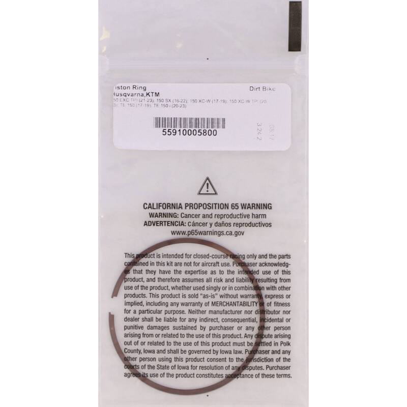 Vertex Piston 2024 KTM 150 EXC 150cc Secondary Replacement Rings - Single Piston Rings Vertex Pistons