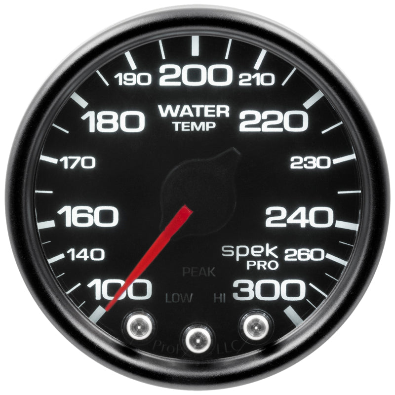 Autometer Spek-Pro Gauge Water Temp 2 1/16in 300f Stepper Motor W/Peak & Warn Blk/Smoke/Blk Gauges AutoMeter