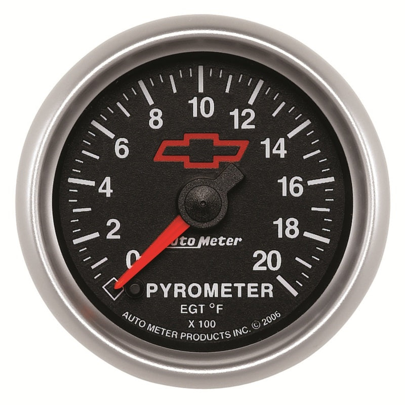 AutoMeter Gauge Pyrometer (Egt) 2-1/16in. 2000 Deg. F Stepper Motor Chevy Red Bowtie Black Gauges AutoMeter