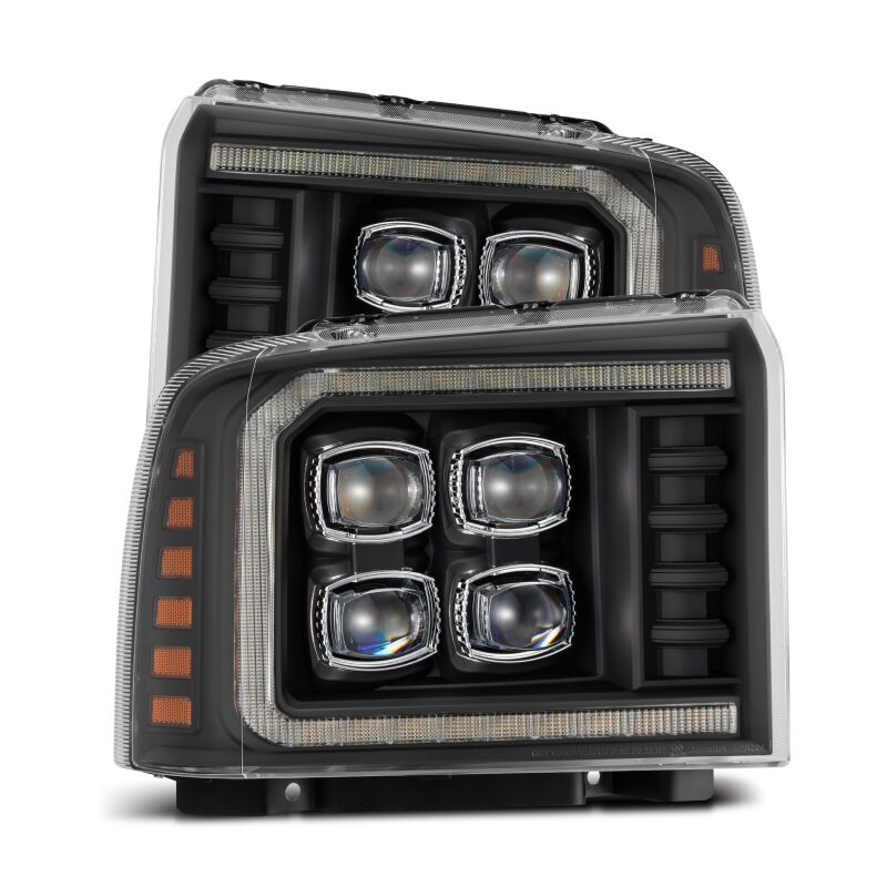 AlphaRex 05-07 Ford F250/350/450/550 Super Duty NOVA LED Proj HL Blk w/Actv Light & Seq Sig + SB DRL Headlights AlphaRex
