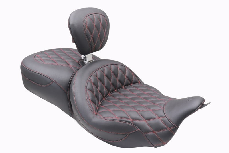 Mustang 08-25 Harley FL Touring Rd King Sp, Rd Glide Ltd, Dble Diamond ST Backrest - Black/AB Two-Piece Motorcycle Seats Mustang Motorcycle