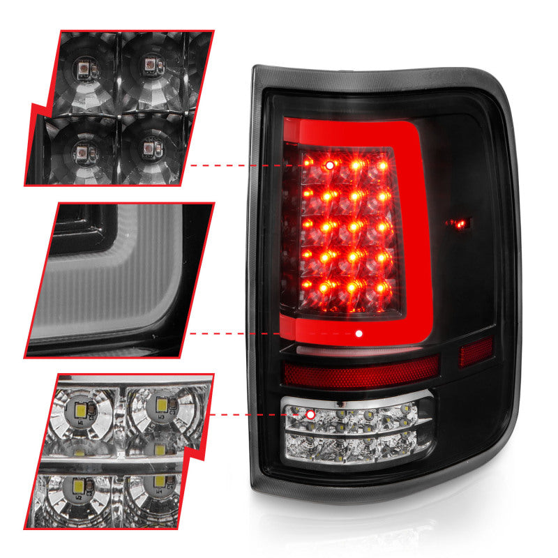 ANZO 2004-2006 Ford F-150 LED Tail Lights w/ Light Bar Black Housing Clear Lens Tail Lights ANZO