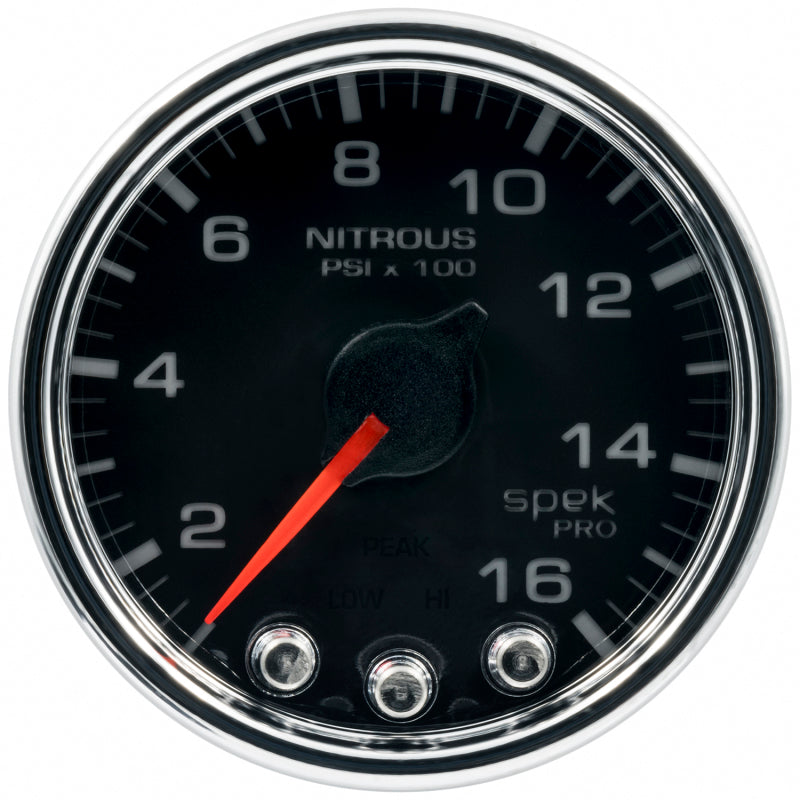 Autometer Spek-Pro Gauge Nitrous Press 2 1/16in 1600psi Stepper Motor W/Peak & Warn Blk/Chrm Gauges AutoMeter