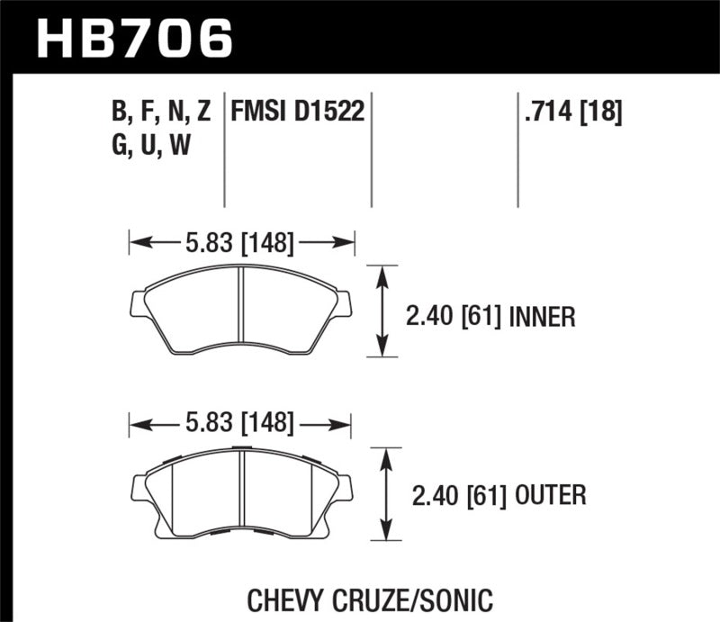 Hawk 11-12 Chevy Cruze Eco/LS/1LT/2LT/LTZ / 12 Sonic LS/LT/LTZ DTC-60 Front Race Brake Pads Brake Pads - Racing Hawk Performance
