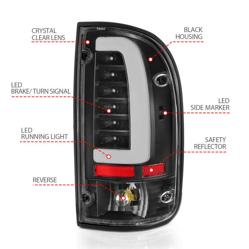 ANZO 95-00 Toyota Tacoma LED Taillights Black Housing Clear Lens (Pair) Tail Lights ANZO