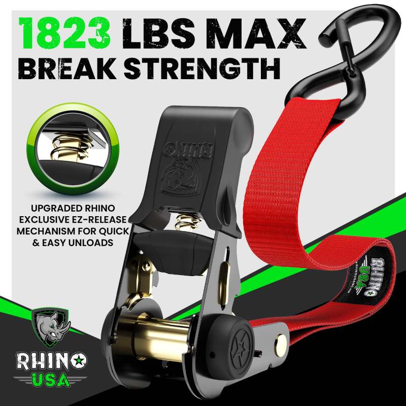 Rhino USA Medium Duty Ratchet Strap Tie-Down 4-Pack (Green) Cargo Tie-Downs Rhino USA