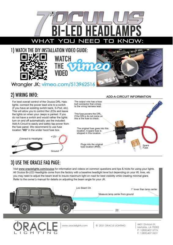 Oracle Oculus 7in Bi-LED Projector Headlights for Jeep Wrangler JK - 6000K Headlights ORACLE Lighting