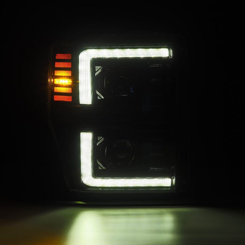 AlphaRex 08-10 Ford F250-550 PRO-Series Projector headlights Alpha-Black w/Activ Light/Seq Signal Headlights AlphaRex