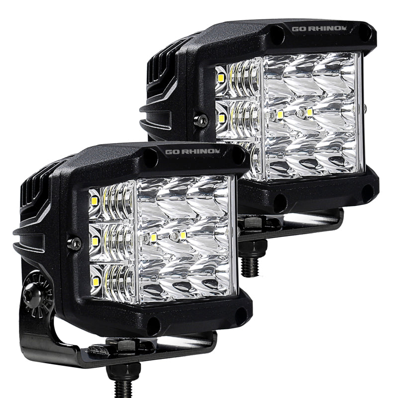Go Rhino Xplor Bright Series Sideline Cube LED Spot Light Kit (Surface Mount) 4x3 - Blk (Pair) Light Bars & Cubes Go Rhino