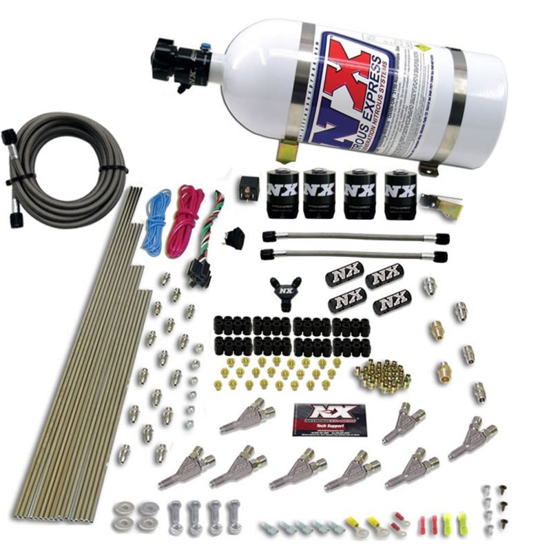 Nitrous Express STD Nozzle Nitrous Kit (200-500HP) Gas w/Dist Block & 4 Solenoids w/10lb Bottle Nitrous Systems Nitrous Express