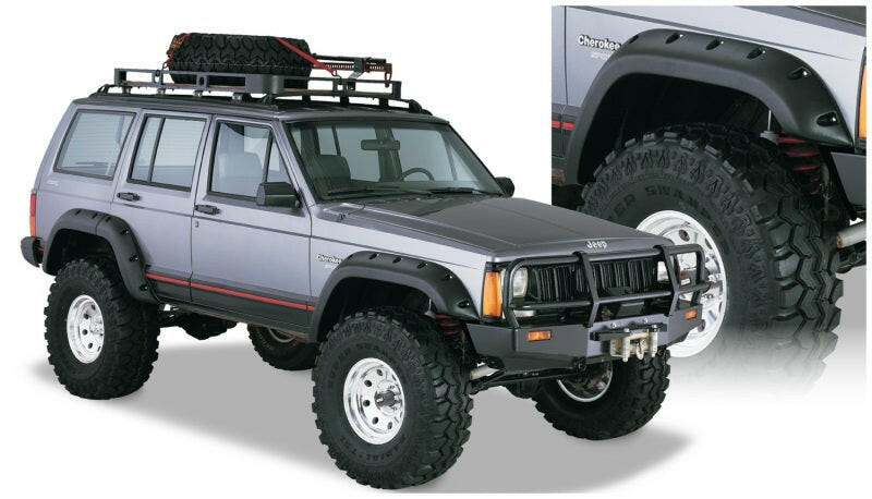 Bushwacker 84-01 Jeep Cherokee Cutout Style Flares 4pc Fits 4-Door Sport Utility Only - Black Fender Flares Bushwacker