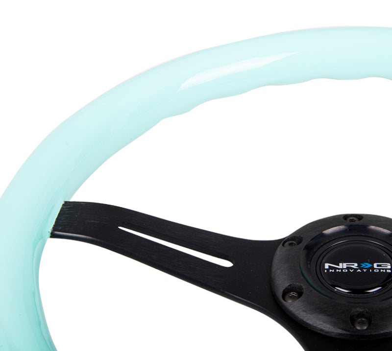 NRG Classic Wood Grain Steering Wheel (350mm) Minty Fresh Color Grip w/Black 3-Spoke Center Steering Wheels NRG