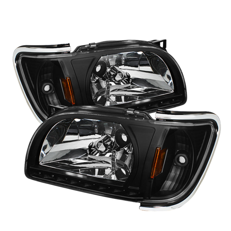 xTune Toyota Tacoma 01-04 1 Piece w/ Chrome Trim Crystal Headlights Black HD-ON-TT01-1PC-LED-CC-BK Headlights SPYDER