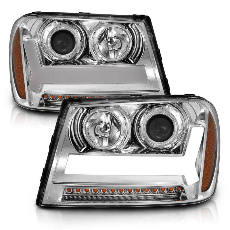 ANZO 2006-2009 Chevrolet Trailblazer Projector Headlights w/ Plank Style Design Chrome w/ Amber Headlights ANZO