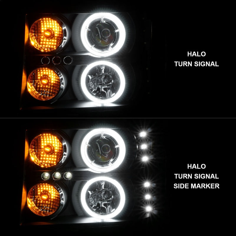 ANZO 2007-2013 GMC Sierra 1500 Projector Headlights w/ Halo Black Headlights ANZO