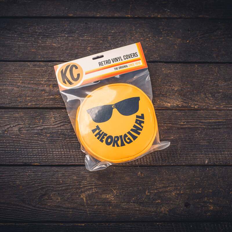 KC HiLiTES Retro 6in Round Yellow Vinyl Light Cover w/ Black KC Sunglasses Logo Light Covers and Guards KC HiLiTES