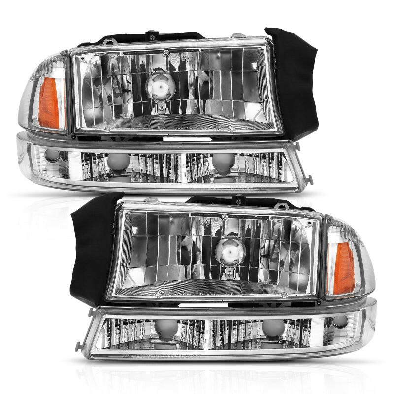 ANZO 1997-2004 Dodge Dakota Crystal Headlight Set Chrome Amber Headlights ANZO