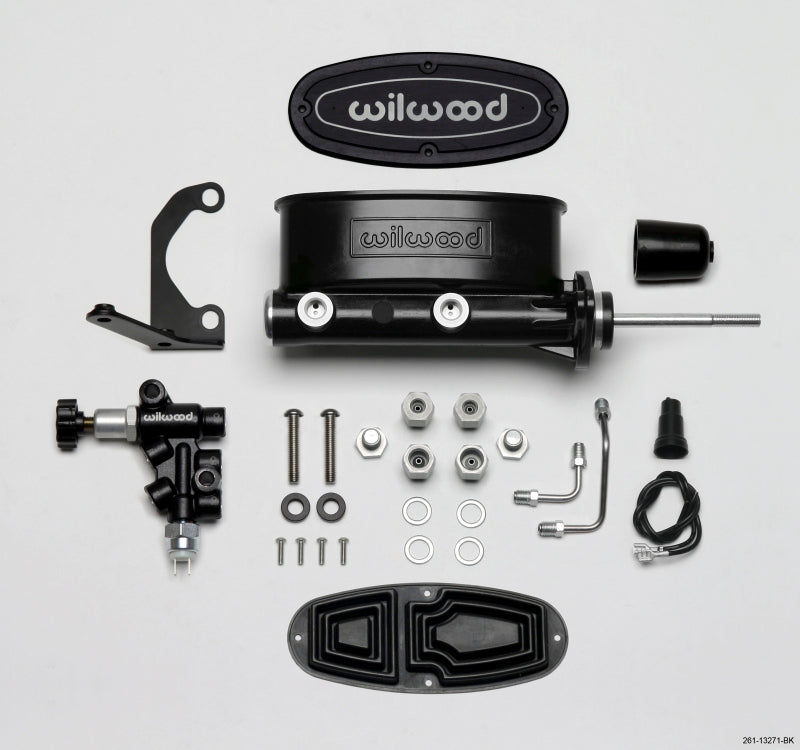 Wilwood HV Tandem M/C Kit w L/H Bracket & Prop Valve - 7/8in Bore Black-W/Pushrod Brake Master Cylinder Wilwood