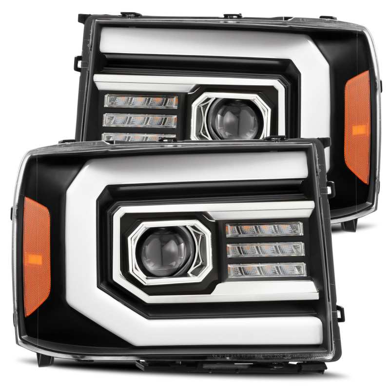 AlphaRex 07-13 GMC 1500HD PRO-Series Proj Headlights Plank Style Matte Blk w/Activ Light/Seq Signal Headlights AlphaRex