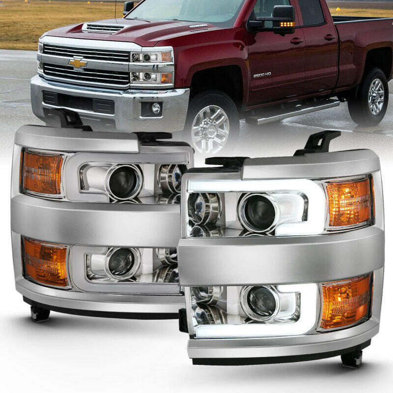 ANZO 2015-2016 Chevrolet Silverado Projector Headlights w/ Plank Style Design Chrome w/ Amber Headlights ANZO