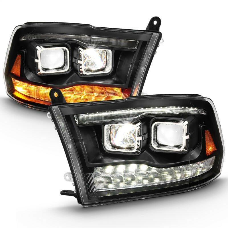 ANZO 2009-2018 Dodge Ram 1500 Led Projector Plank Style Switchback H.L Halo Black Amber (OE Style) Headlights ANZO