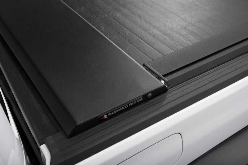 Rugged Ridge 20-22 Jeep Gladiator w/Trail Rail Sys Armis Tonneau Cover w/Max Track - Tex. Blk Tonneau Covers - Hard Fold Rugged Ridge