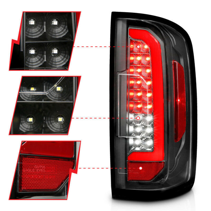 ANZO 15-21 Chevrolet Colorado Full LED Tail Lights w/ Red Lightbar Black Housing Clear Lens Tail Lights ANZO