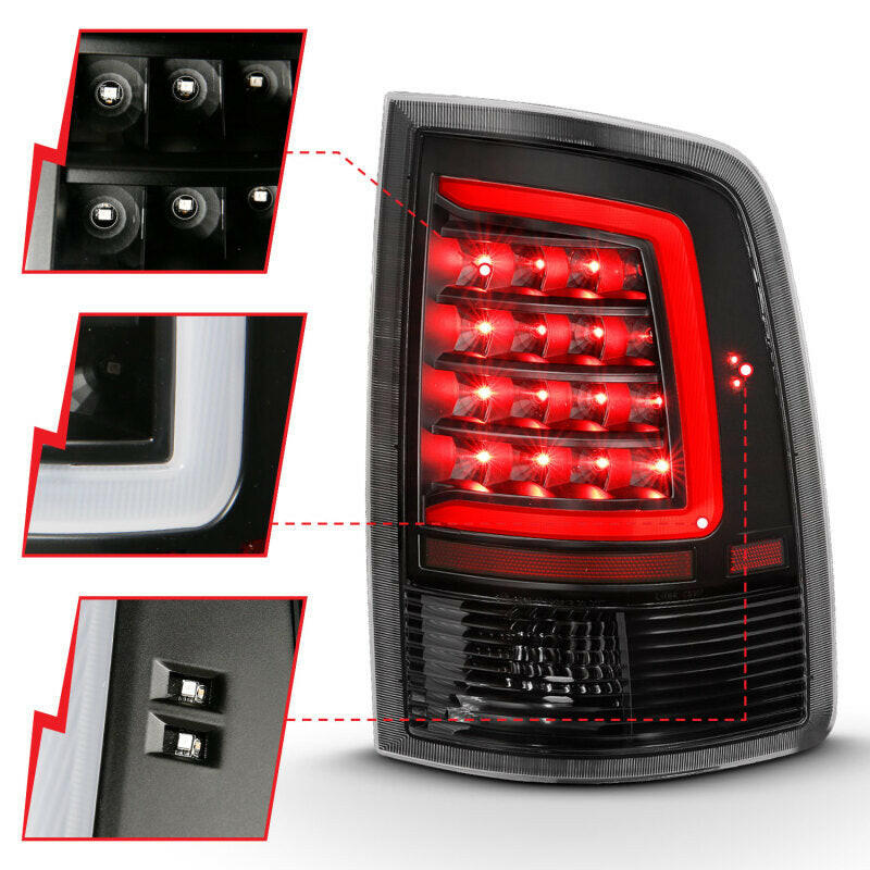 ANZO 2009-2018 Dodge Ram 1500 LED Taillight Plank Style Black w/Clear Lens Tail Lights ANZO