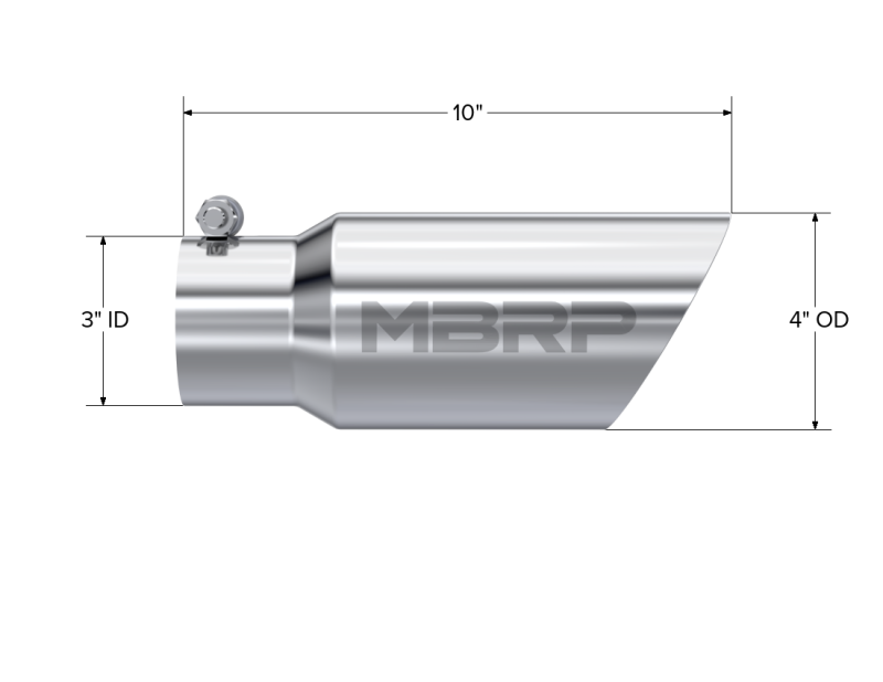 MBRP Universal Tip 4in OD 3in Inlet 10in Length Dual Wall Angled End T304 Steel Tubing MBRP
