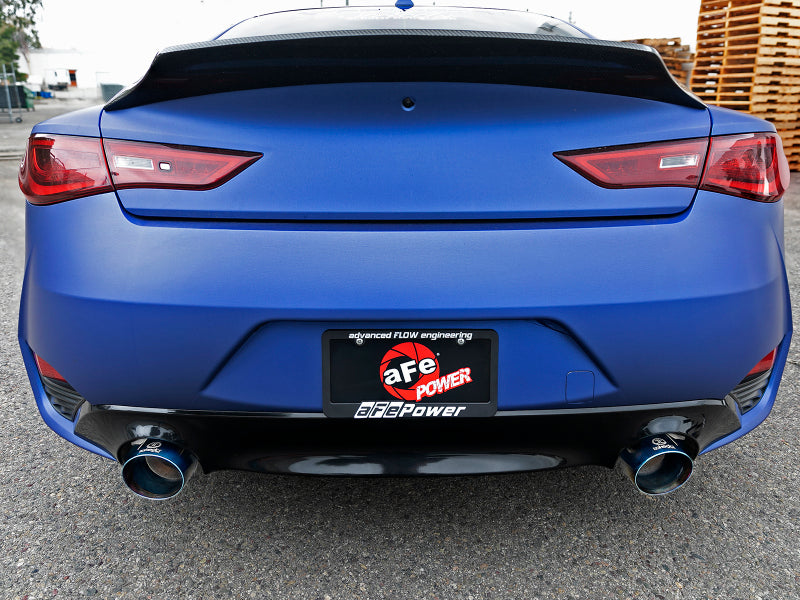 aFe POWER Takeda 2.5in 304 SS CB Exhaust w/ Blue Flame Tips 17-19 Infiniti Q60 V6-3.0L (tt) Catback aFe
