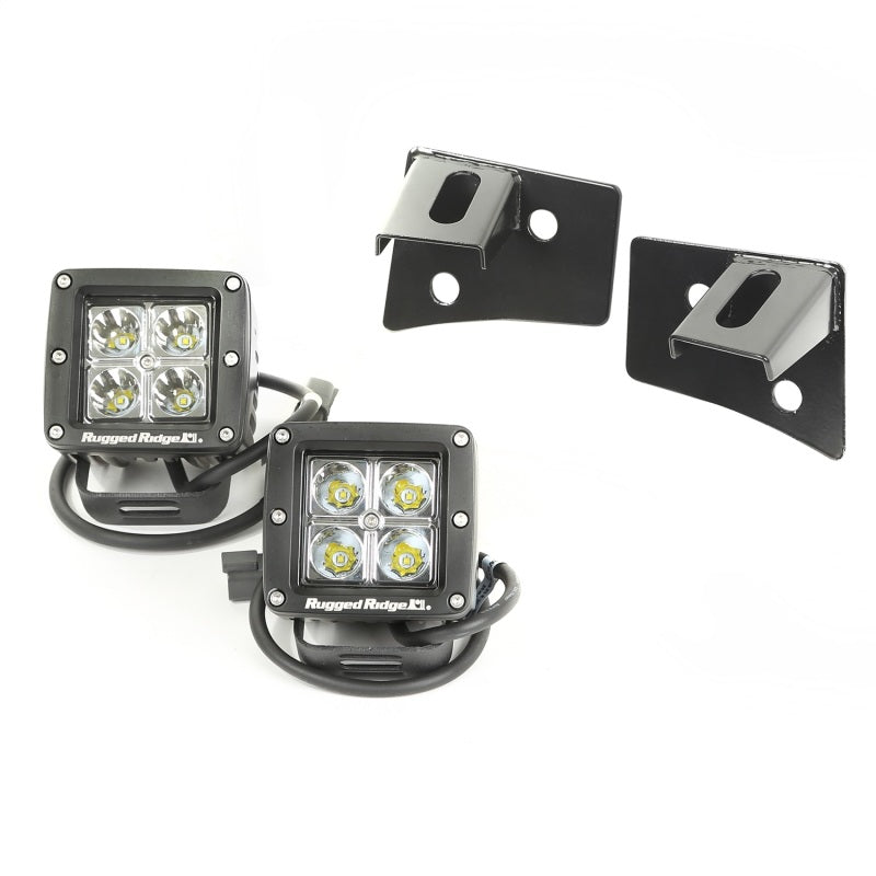 Rugged Ridge 07-18 Jeep Wrangler JK Square Windshield LED Light Kit w/ Brackets Light Bars & Cubes Rugged Ridge
