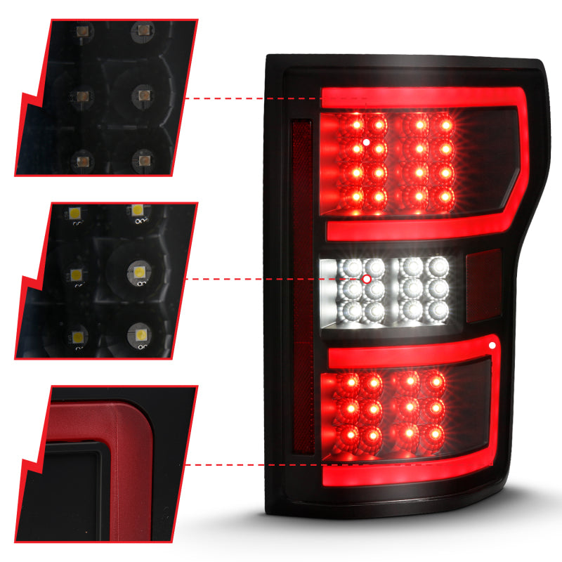 ANZO 18-19 Ford F-150 LED Taillight Black Housing Clear Lens Red Light Bar W/Sequential Tail Lights ANZO