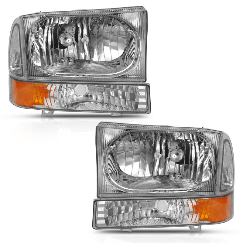 ANZO 2000-2004 Ford Excursion Crystal Headlight w/ Corner Light Chrome Amber (w/o Bulb) Headlights ANZO