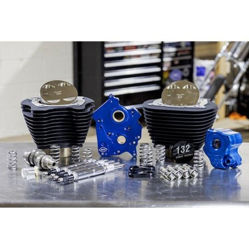 S&S Cycle 2017+ M8 132in Power Pack w/ Chrm Pushrod Tubes & Cam Chain Tensioners - Blk w/o Highlight Piston Sets - Powersports S&S Cycle