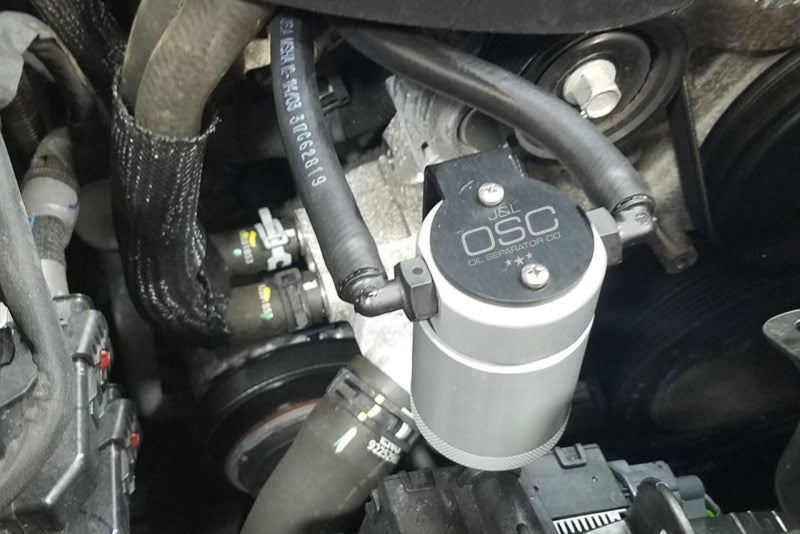 J&L 16-17 Chevrolet SS 6.2L Passenger Side Oil Separator 3.0 - Clear Anodized Oil Separators J&L