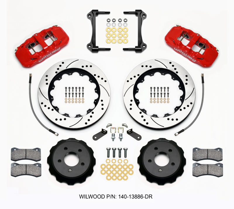 Wilwood AERO6 Front Hat Kit 14.00 Drilled Red 15-23 Mustang w/Lines Big Brake Kits Wilwood