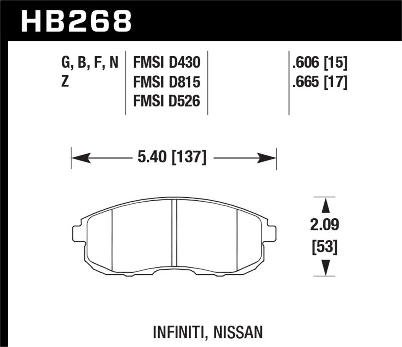 Hawk 03-04 G35/03-05 G35X/ 02-05 350z w/o Brembo HPS Street Front Brake Pads Brake Pads - Performance Hawk Performance