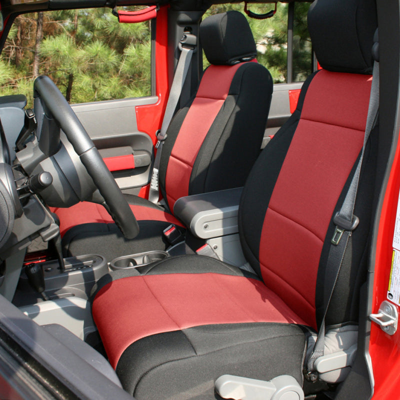 Rugged Ridge Seat Cover Kit Black/Red 07-10 Jeep Wrangler JK 2dr Seat Covers Rugged Ridge