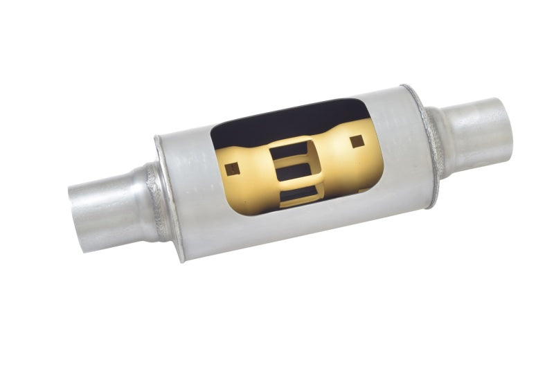 Gibson MWA Superflow Center/Center Round Muffler - 5x10in/2.5in Inlet/2.5in Outlet - Stainless Muffler Gibson