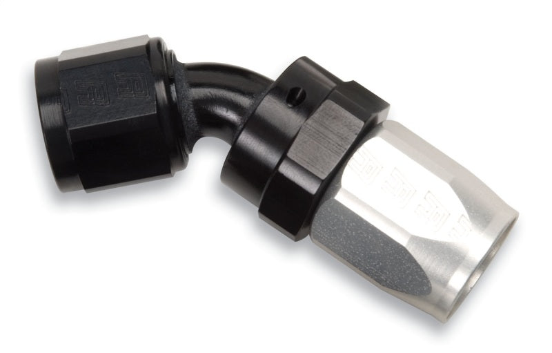 Russell Performance -10 AN Black/Silver 45 Degree Full Flow Swivel Hose End Fittings Russell
