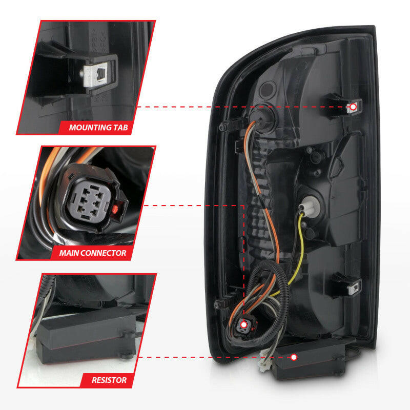 ANZO 15-21 GMC Canyon Full LED Tail Lights w/ Red Lightbar Black Housing Smoke Lens Tail Lights ANZO